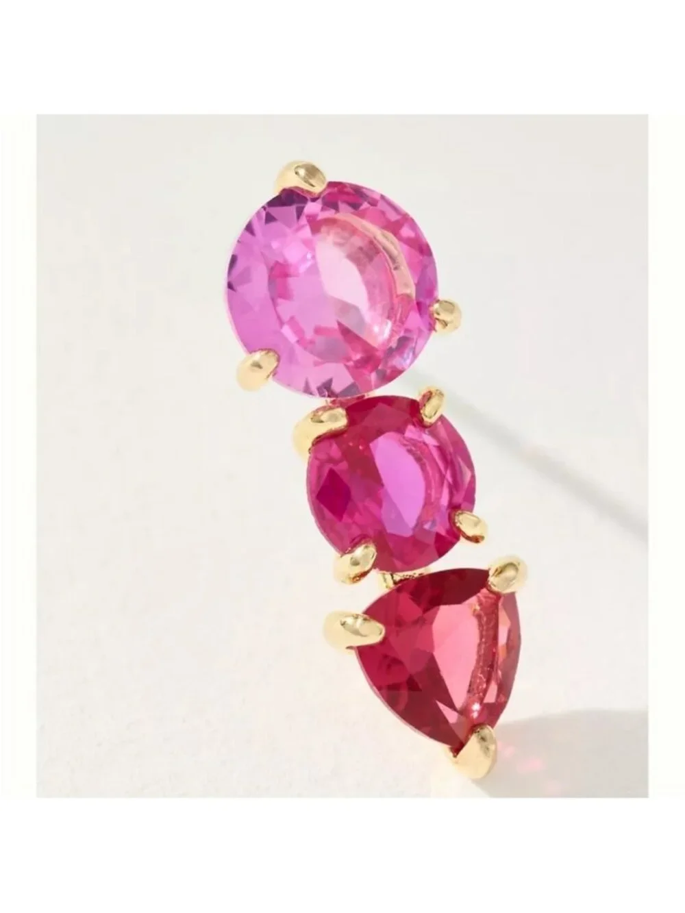 New! Anthropologie Pink Tri Stone Crystal Drop Earrings NWT